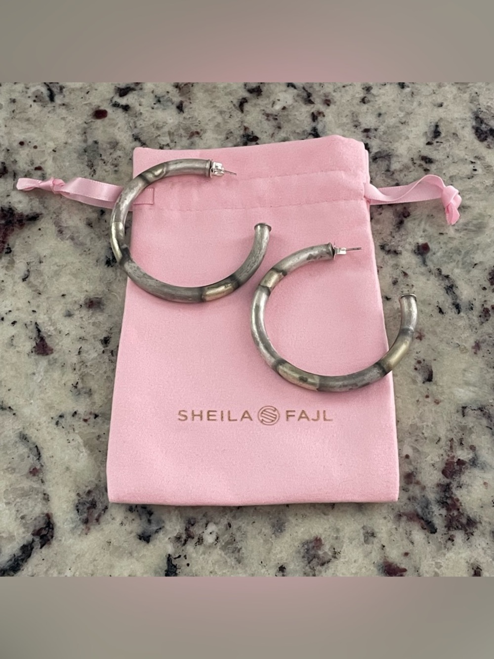 Sheila Fajl Arlene Hoop Earrings Antique Burnished Silver Plated Finish